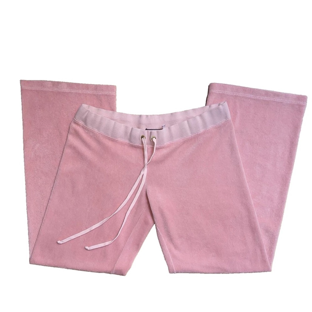 Vintage Y2K Juicy Couture Pink Terry Low Rise Pink Small Crop Slim Wide Leg Pant